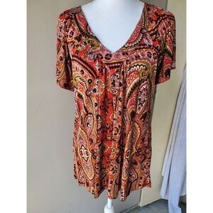 Nieves Lavi Top Womens XS Orange  Silk Southwestern Cowgirl Boho Chic